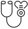 Stethoscope with a heart and a wireless signal symbol at the top.