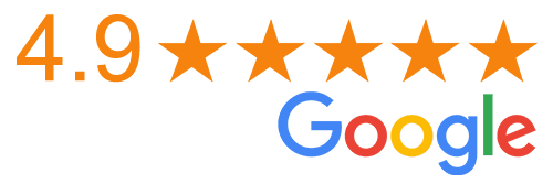 4.9 rating with five stars and the Google logo in color.